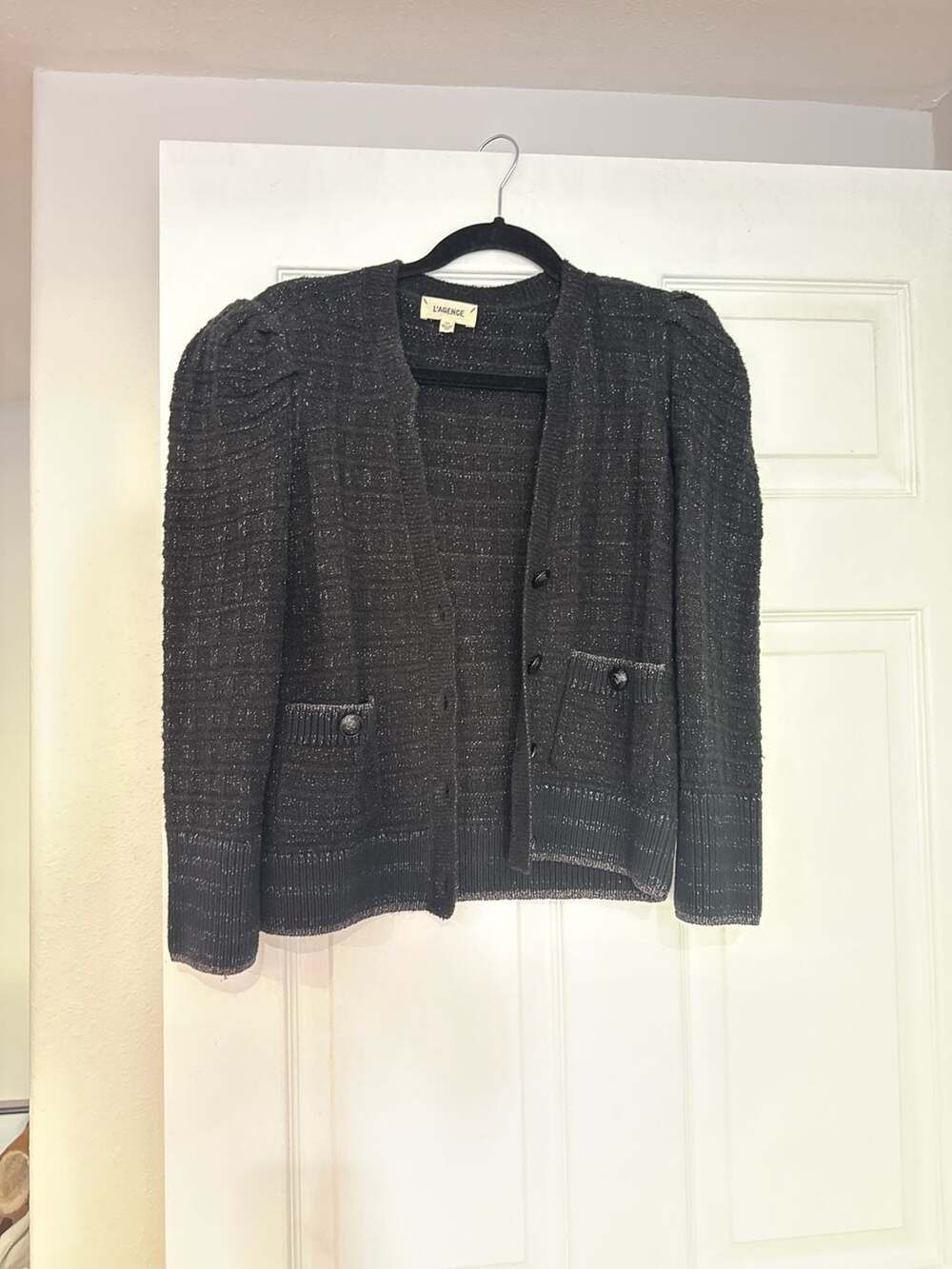 L'AGENCE Jenni Waffle Stitched Crop Cardigan